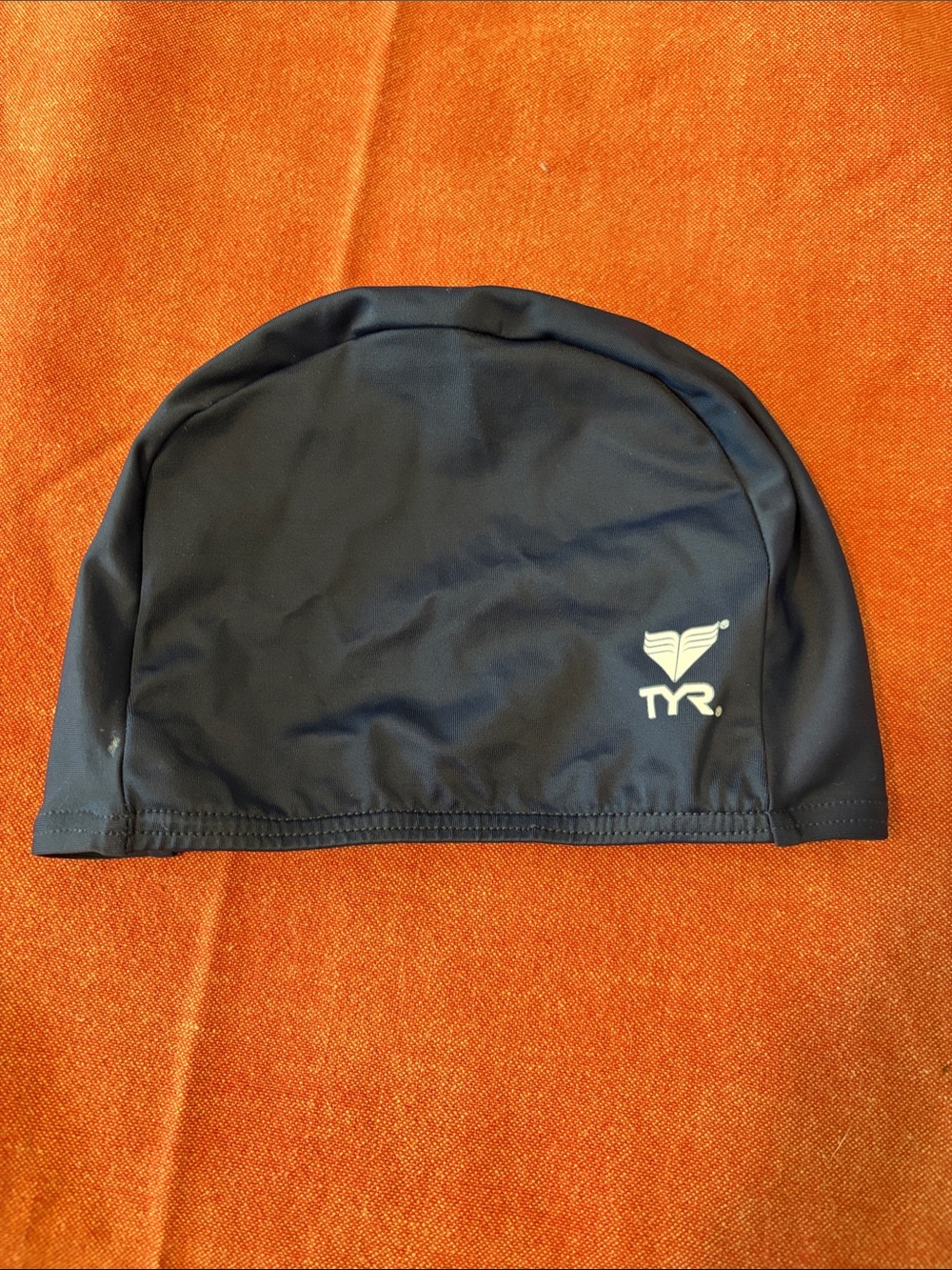 TYR Navy Blue Kids Swim Cap with White Logo